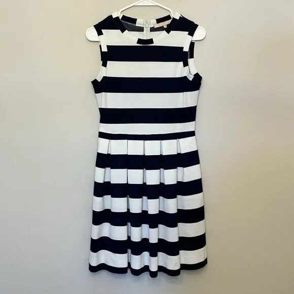 Anthropologie Hutch Dress Womens 4 Blue White Striped V-Neck Nautical Fit‎ Flare - Picture 1 of 10